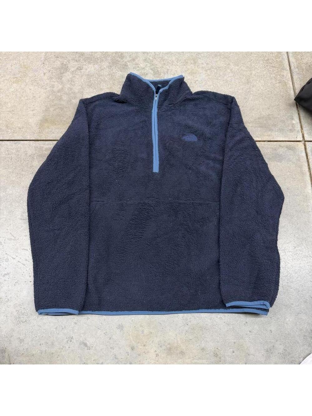 vintage the north face navy blue quarter zip fleece jacket size xl